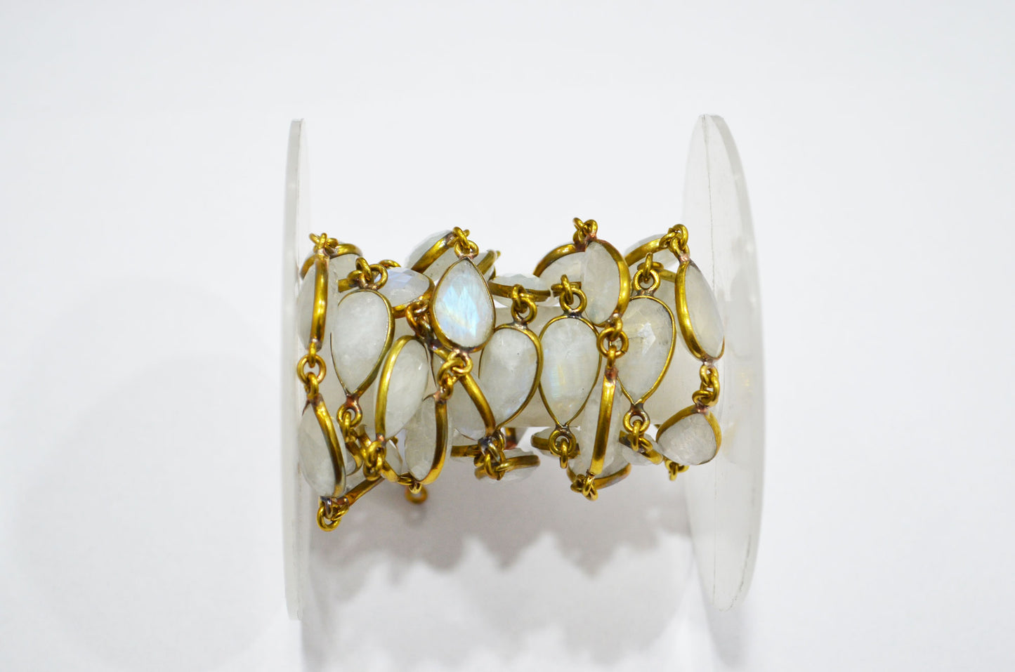 Rainbow Moonstone Faceted Pear Shape Connector Chain , 9x13 mm , RB-5715