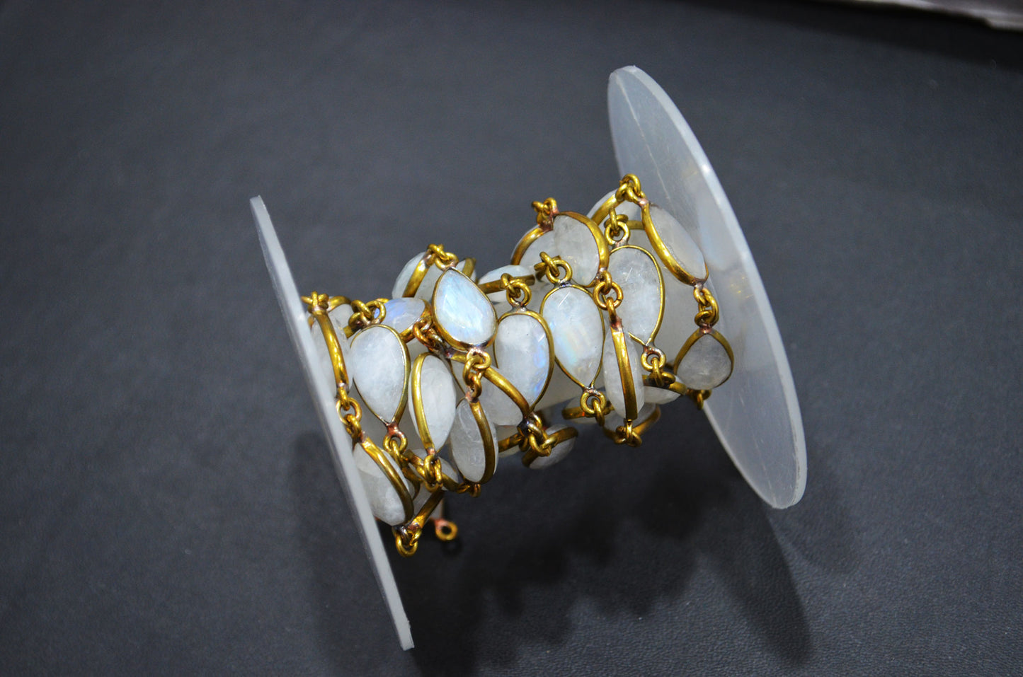 Rainbow Moonstone Faceted Pear Shape Connector Chain , 9x13 mm , RB-5715