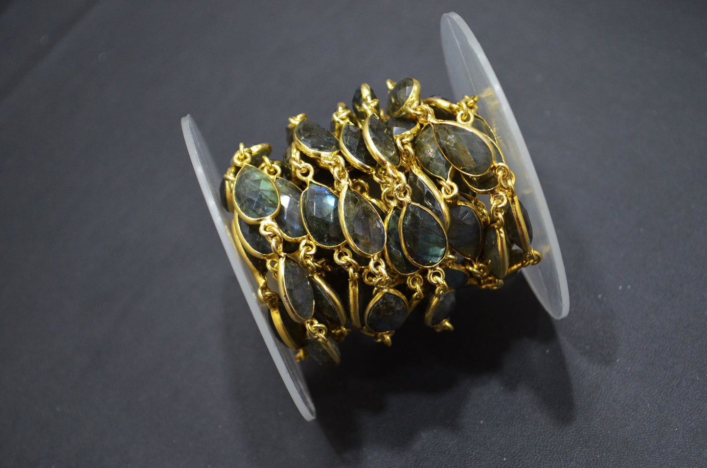 Labradorite Faceted Pear Shape Connector Chain , 9x13 mm , RB-5716