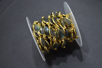 Labradorite Faceted Pear Shape Connector Chain , 9x13 mm , RB-5716