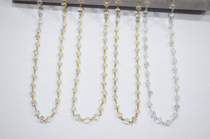 Crystal Hydro Quartz Faceted Rondelle Shape Rosary Beaded Chain , 5.50 - 6 mm , RB-5718