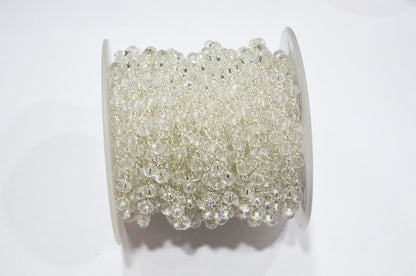 Crystal Hydro Quartz Faceted Rondelle Shape Rosary Beaded Chain , 5.50 - 6 mm , RB-5718