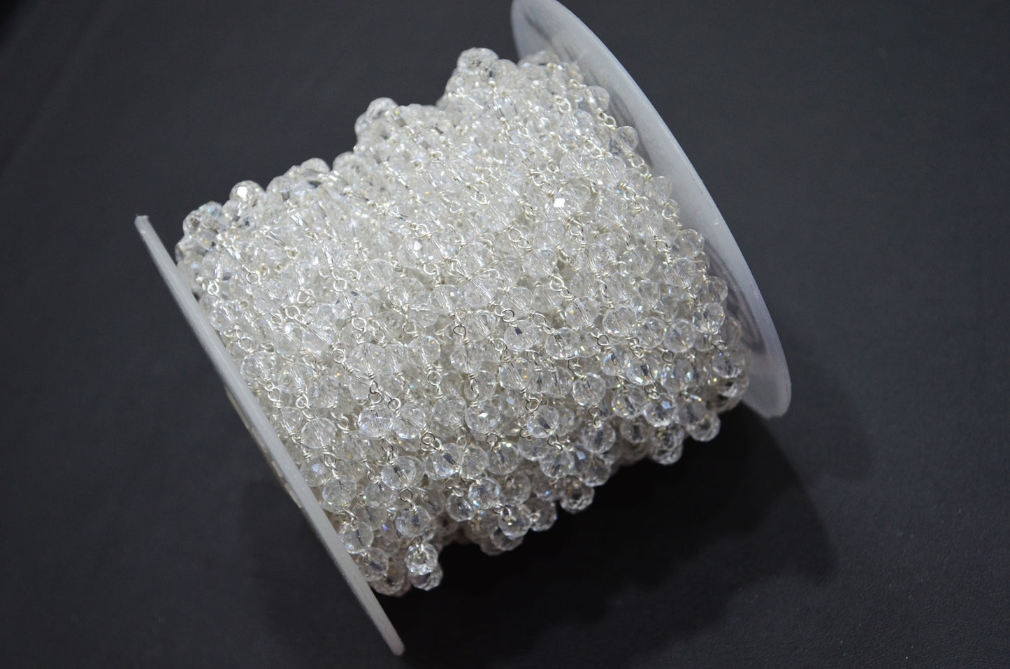 Crystal Hydro Quartz Faceted Rondelle Shape Rosary Beaded Chain , 5.50 - 6 mm , RB-5718