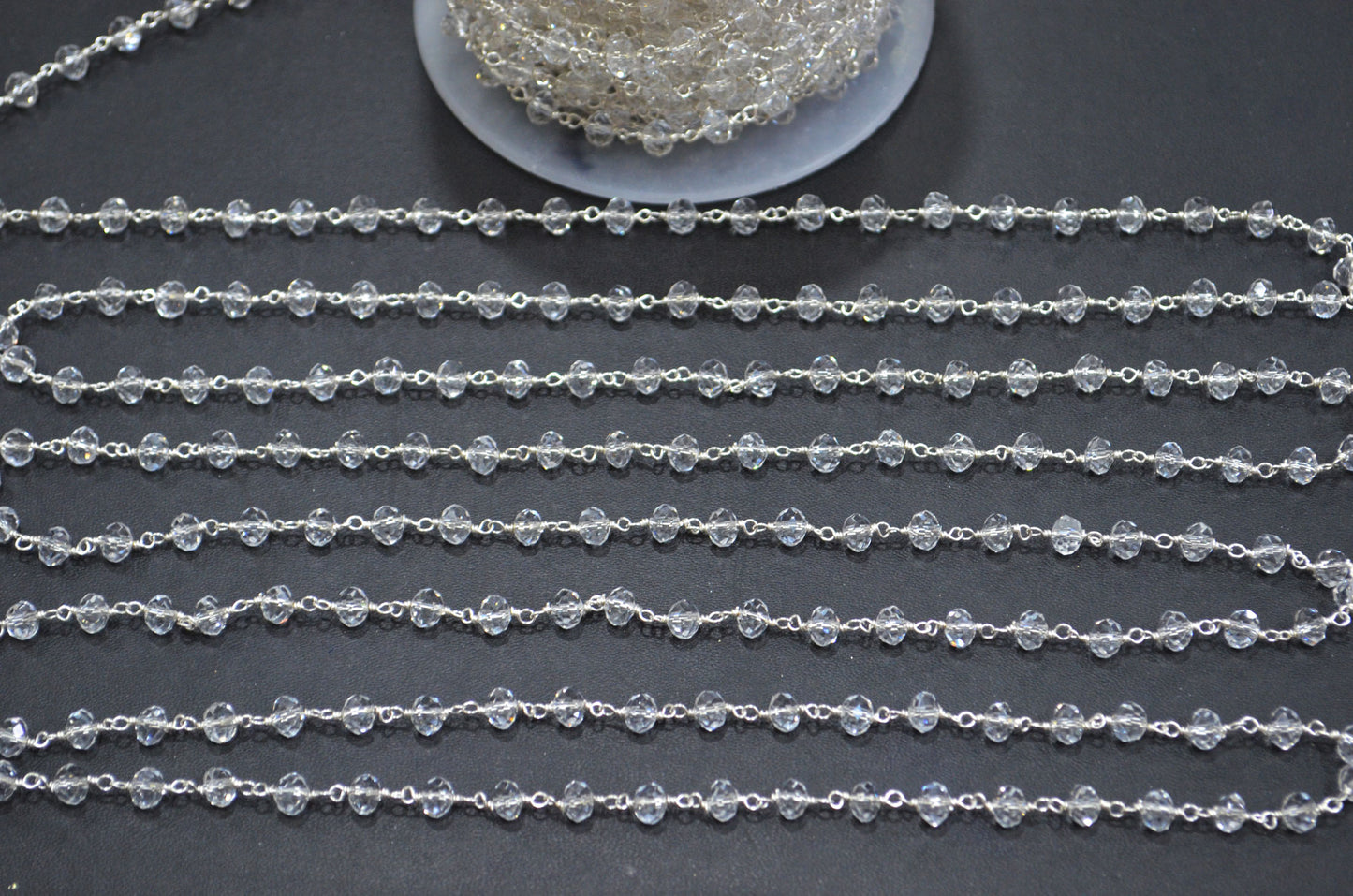 Crystal Hydro Quartz Faceted Rondelle Shape Rosary Beaded Chain , 5.50 - 6 mm , RB-5718