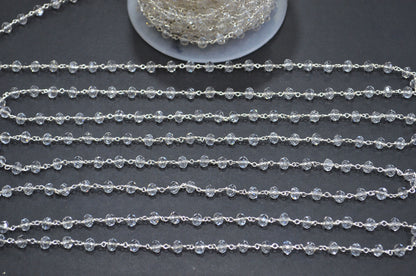Crystal Hydro Quartz Faceted Rondelle Shape Rosary Beaded Chain , 5.50 - 6 mm , RB-5718