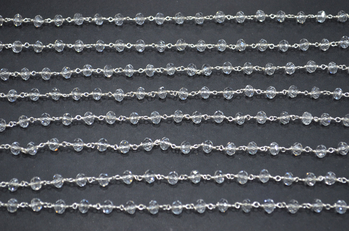 Crystal Hydro Quartz Faceted Rondelle Shape Rosary Beaded Chain , 5.50 - 6 mm , RB-5718