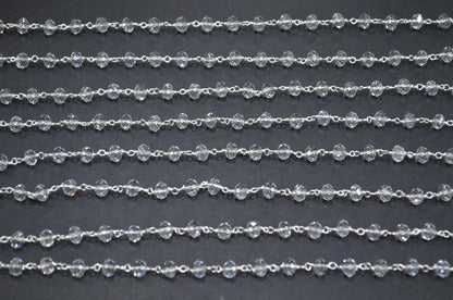 Crystal Hydro Quartz Faceted Rondelle Shape Rosary Beaded Chain , 5.50 - 6 mm , RB-5718