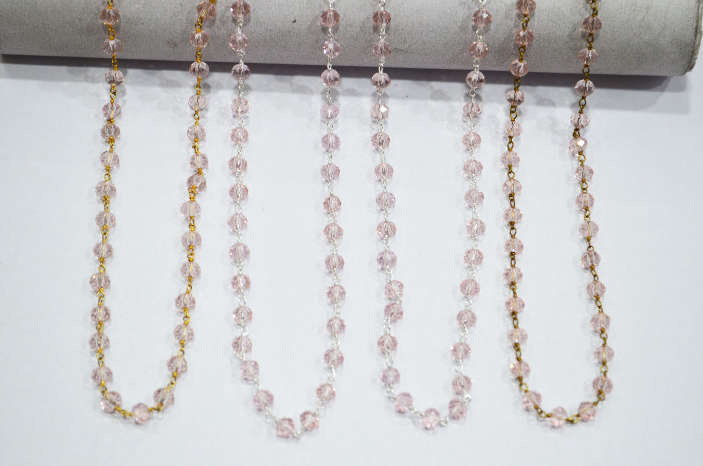 Morganite Hydro Quartz Faceted Rondelle Shape Rosary Beaded Chain , 5.50 - 6 mm , RB-5719