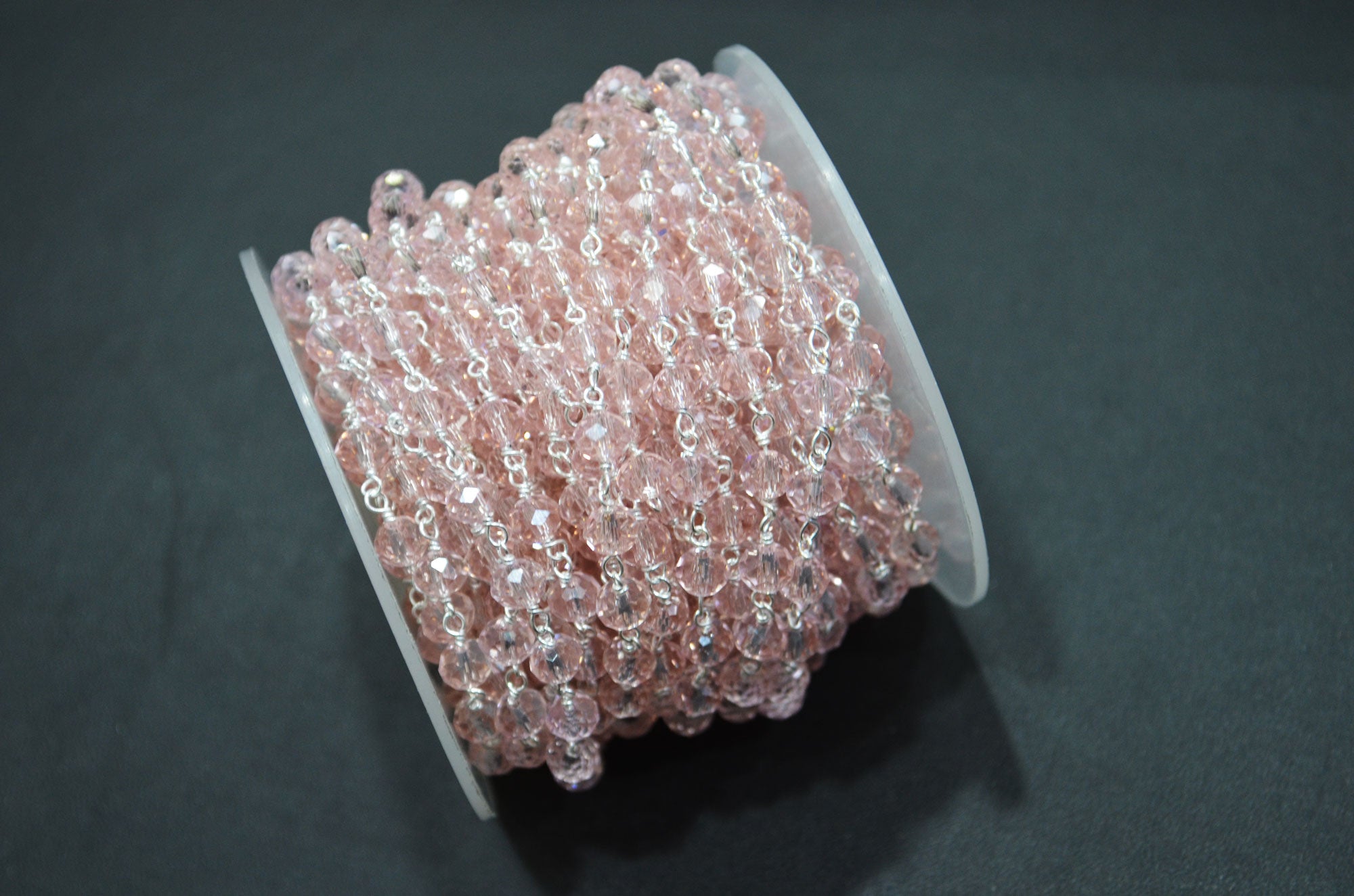 Morganite Hydro Quartz Faceted Rondelle Shape Rosary Beaded Chain , 5.50 - 6 mm , RB-5719