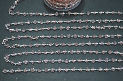 Morganite Hydro Quartz Faceted Rondelle Shape Rosary Beaded Chain , 5.50 - 6 mm , RB-5719