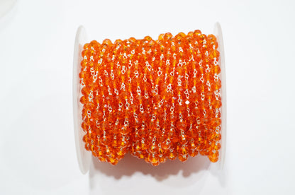 Carnelian Hydro Quartz Faceted Rondelle Shape Rosary Beaded Chain , 5.50 - 6 mm , RB-5720