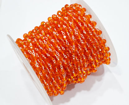 Carnelian Hydro Quartz Faceted Rondelle Shape Rosary Beaded Chain , 5.50 - 6 mm , RB-5720