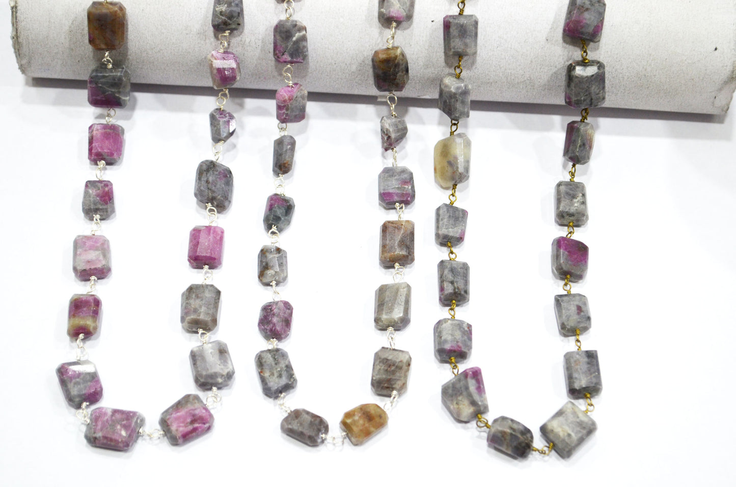 Ruby Rocks Laser Cut Nuggets Shape Rosary Beaded Chain , 11 - 14 mm , RB-5722