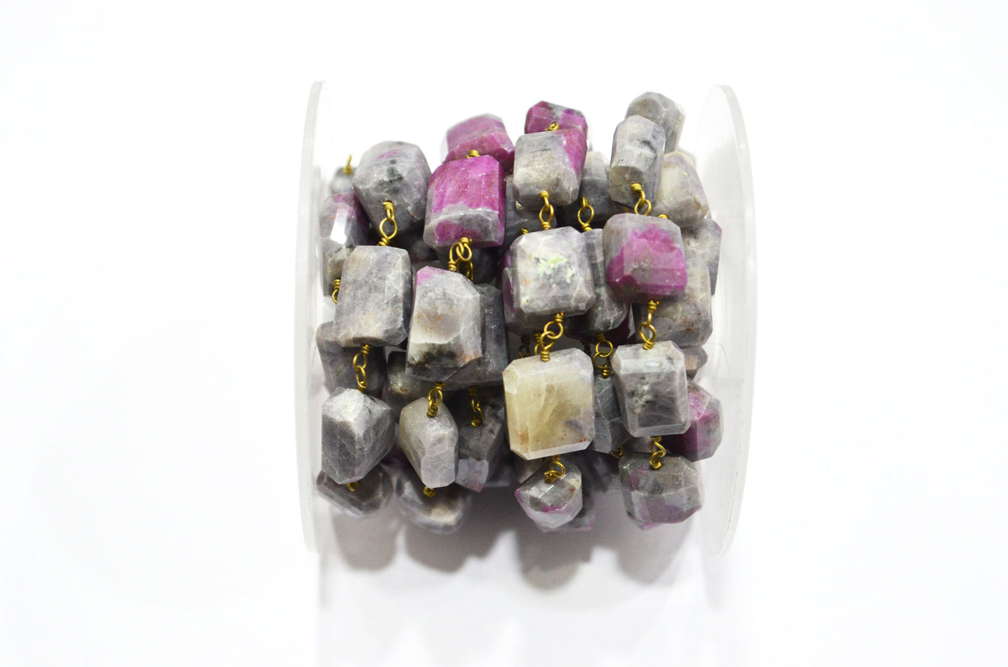 Ruby Rocks Laser Cut Nuggets Shape Rosary Beaded Chain , 11 - 14 mm , RB-5722