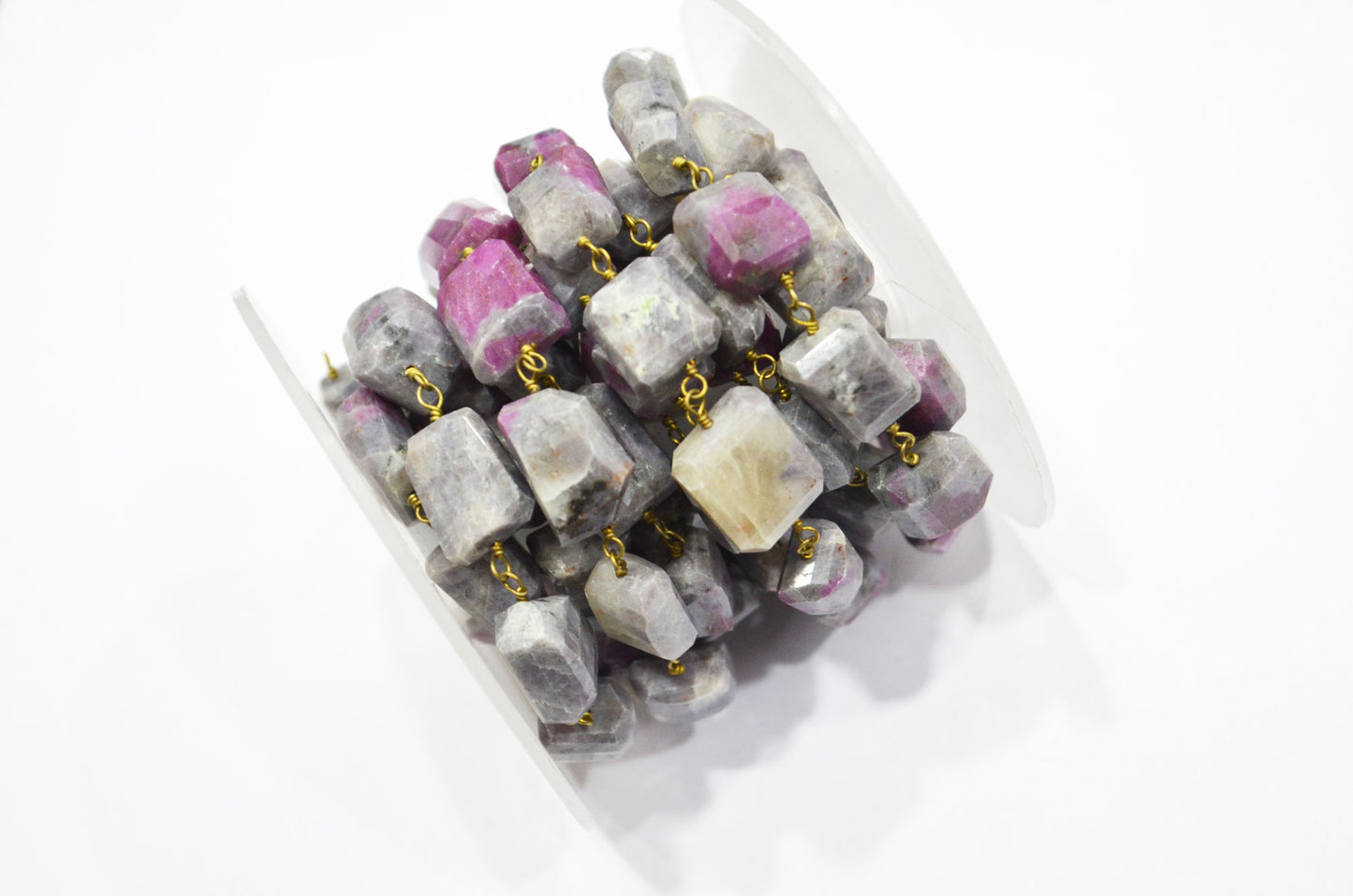 Ruby Rocks Laser Cut Nuggets Shape Rosary Beaded Chain , 11 - 14 mm , RB-5722