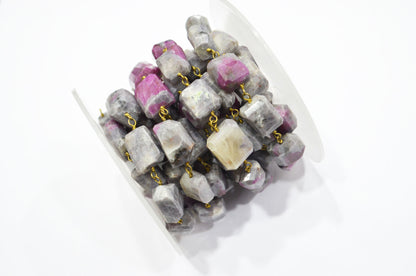 Ruby Rocks Laser Cut Nuggets Shape Rosary Beaded Chain , 11 - 14 mm , RB-5722