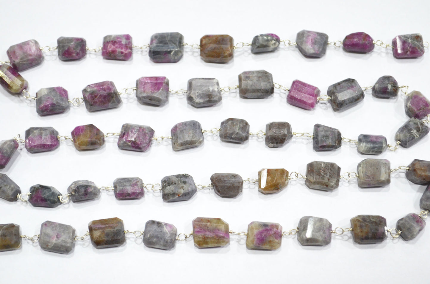 Ruby Rocks Laser Cut Nuggets Shape Rosary Beaded Chain , 11 - 14 mm , RB-5722