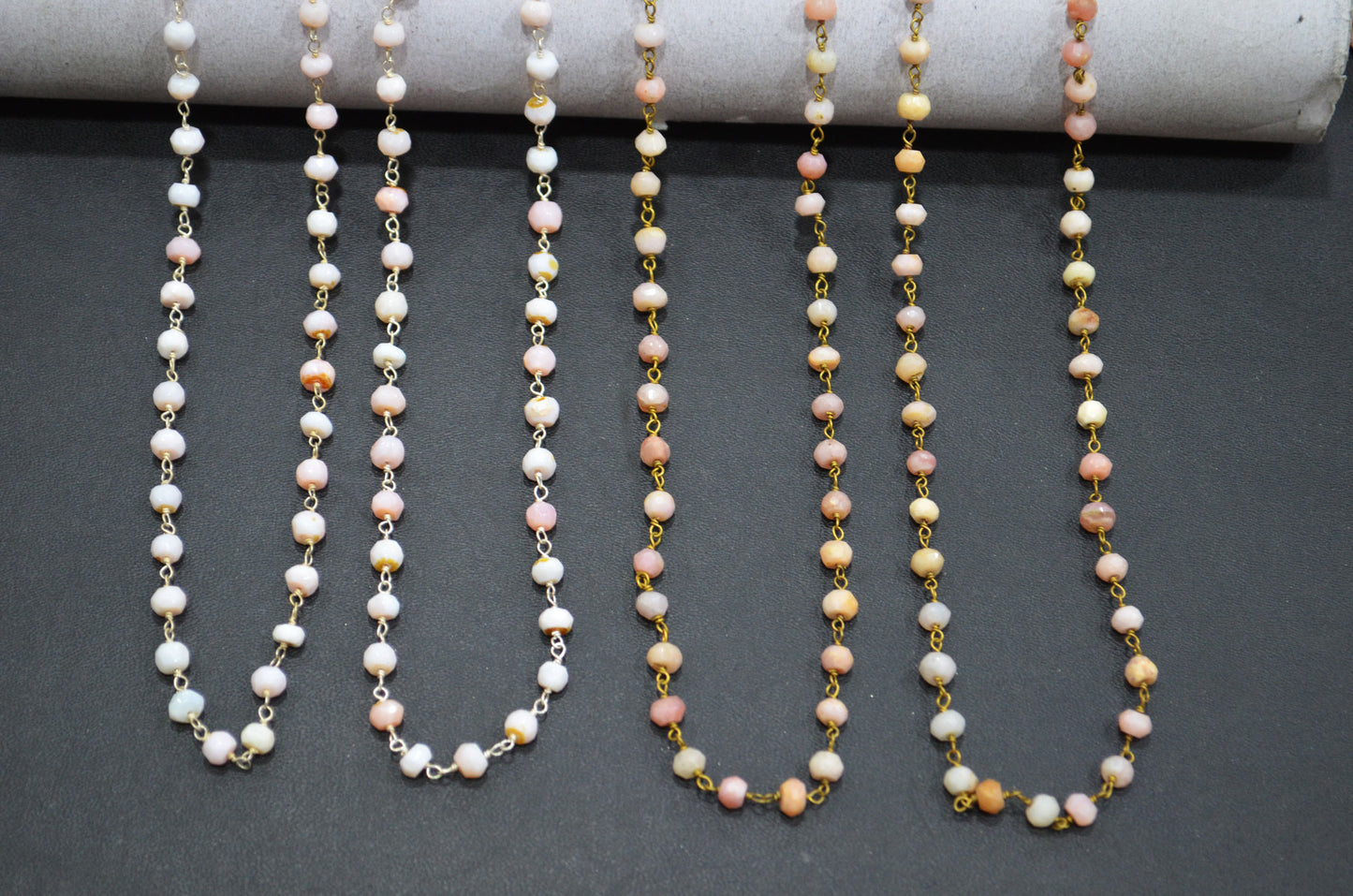 Pink Opal Faceted Rondelle Shape Rosary Beaded Chain , 4 - 4.50 mm , RB-5723