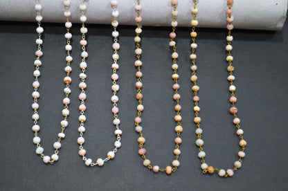 Pink Opal Faceted Rondelle Shape Rosary Beaded Chain , 4 - 4.50 mm , RB-5723