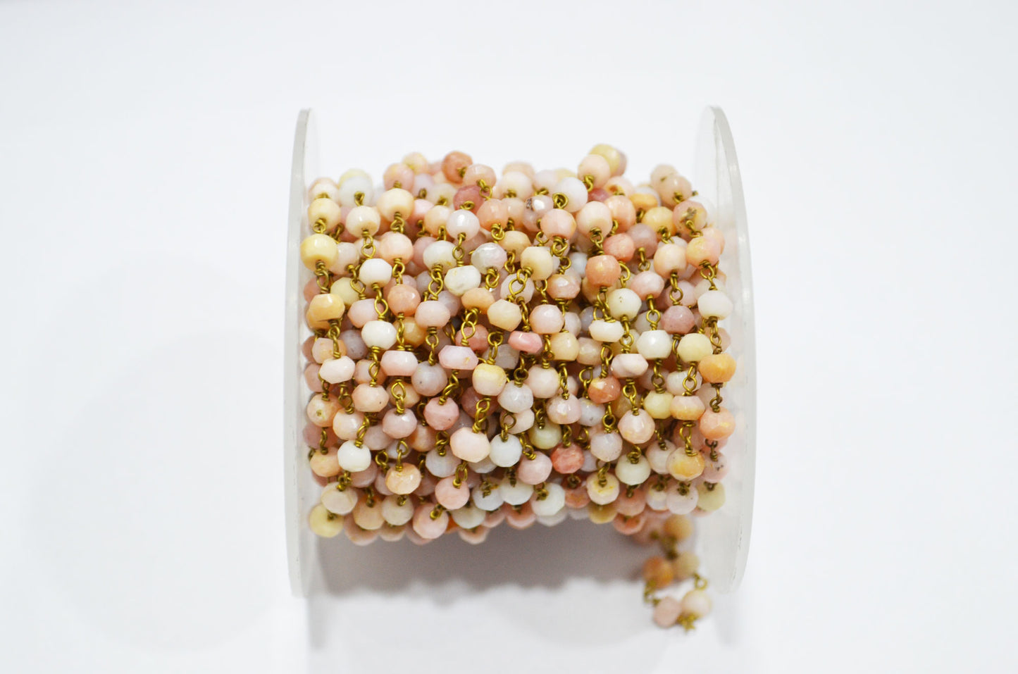 Pink Opal Faceted Rondelle Shape Rosary Beaded Chain , 4 - 4.50 mm , RB-5723
