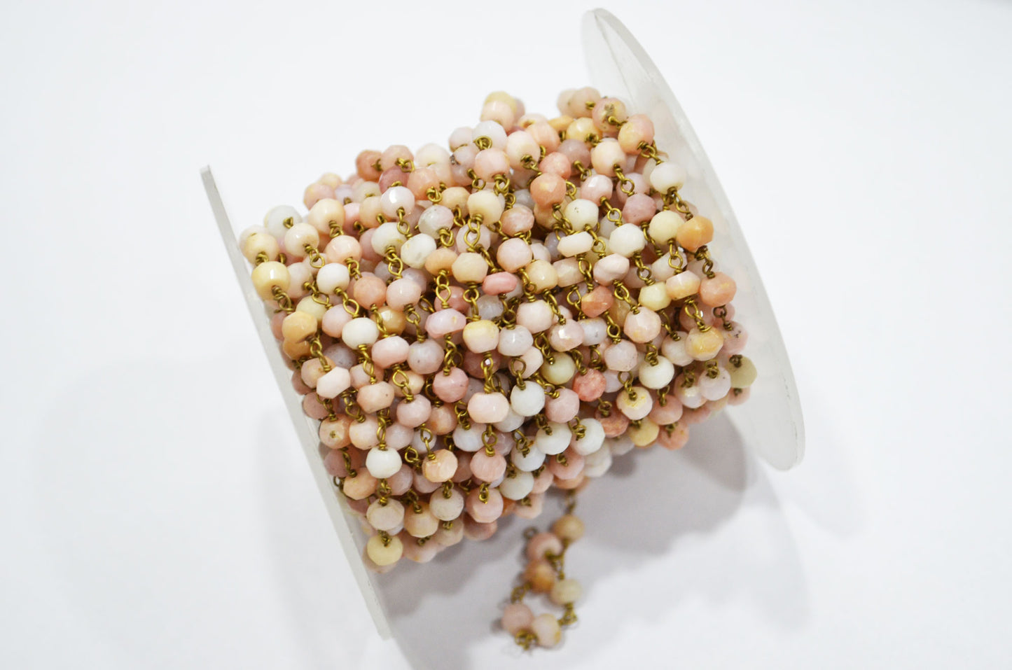 Pink Opal Faceted Rondelle Shape Rosary Beaded Chain , 4 - 4.50 mm , RB-5723