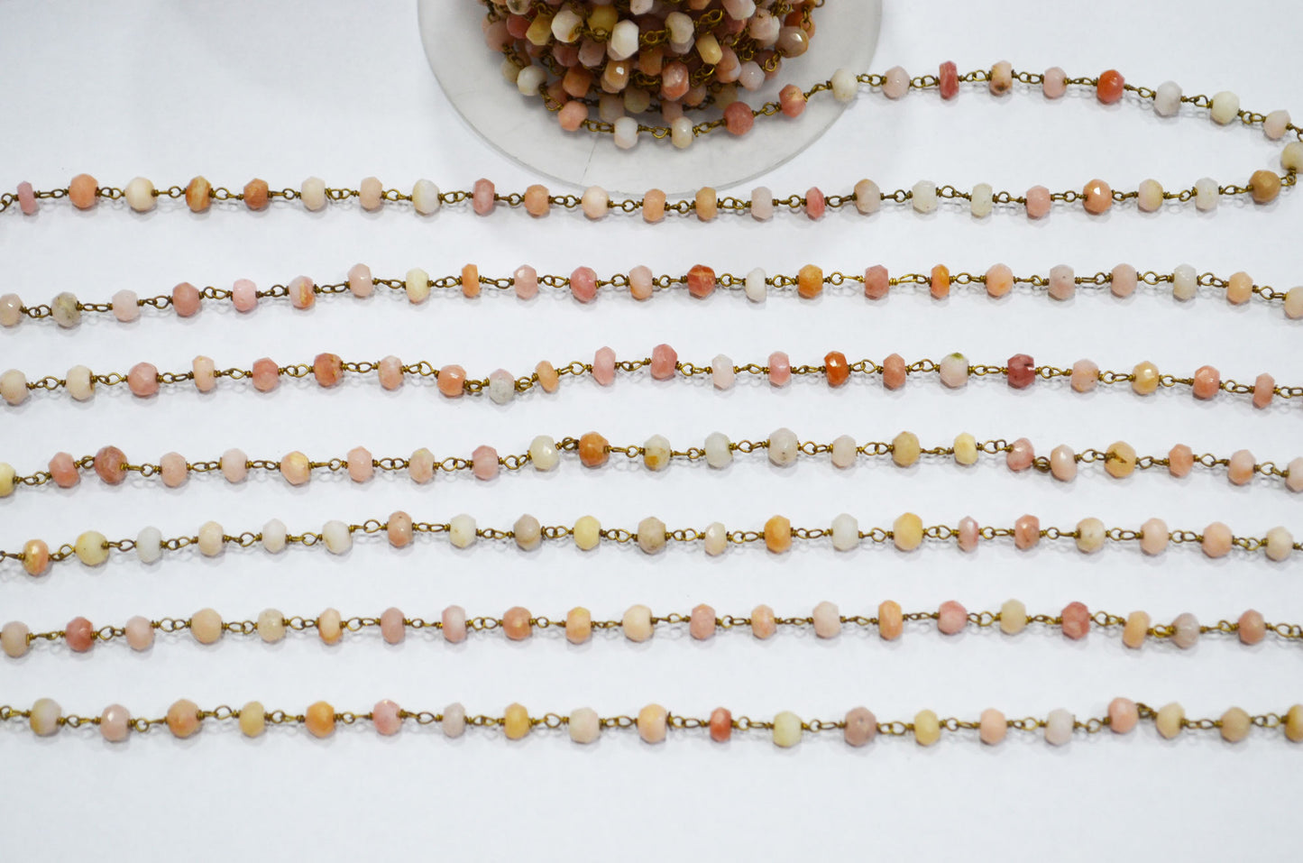 Pink Opal Faceted Rondelle Shape Rosary Beaded Chain , 4 - 4.50 mm , RB-5723