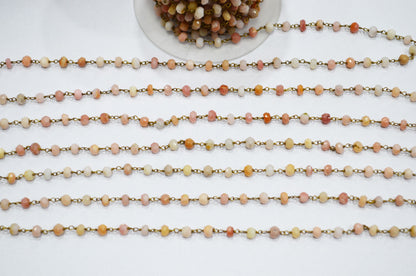 Pink Opal Faceted Rondelle Shape Rosary Beaded Chain , 4 - 4.50 mm , RB-5723