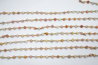 Pink Opal Faceted Rondelle Shape Rosary Beaded Chain , 4 - 4.50 mm , RB-5723
