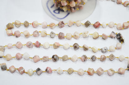 Peruvian Pink Opal Smooth Cube Shape Rosary Beaded Chain , 7.50 - 8 mm , RB-5724