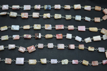 Peruvian Pink Opal Uneven Cushion Shape Rosary Beaded Chain , 10 - 15 mm , RB-5725