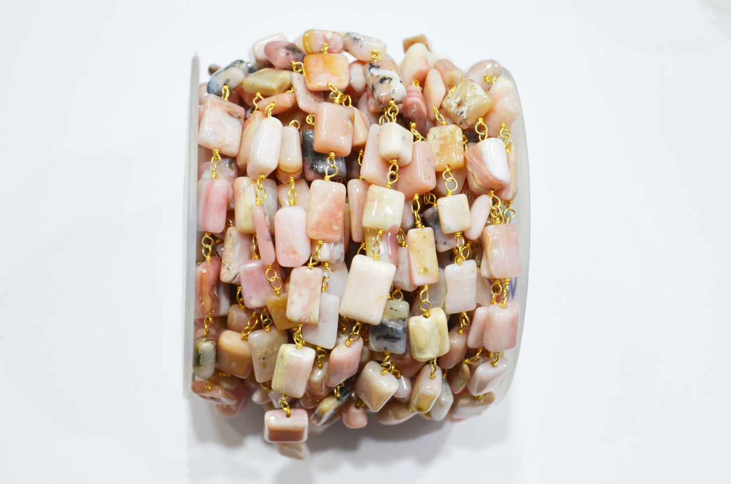 Peruvian Pink Opal Uneven Cushion Shape Rosary Beaded Chain , 10 - 15 mm , RB-5725