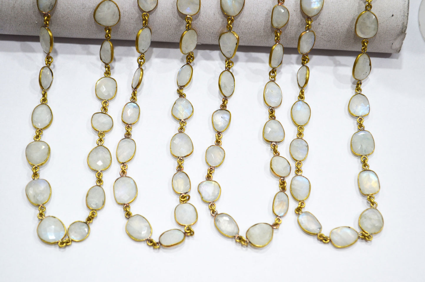 Rainbow Moonstone Faceted Slice Shape Connector Chain , 9 - 13 mm , RB-5726