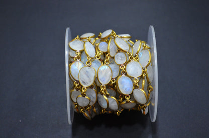 Rainbow Moonstone Faceted Slice Shape Connector Chain , 9 - 13 mm , RB-5726