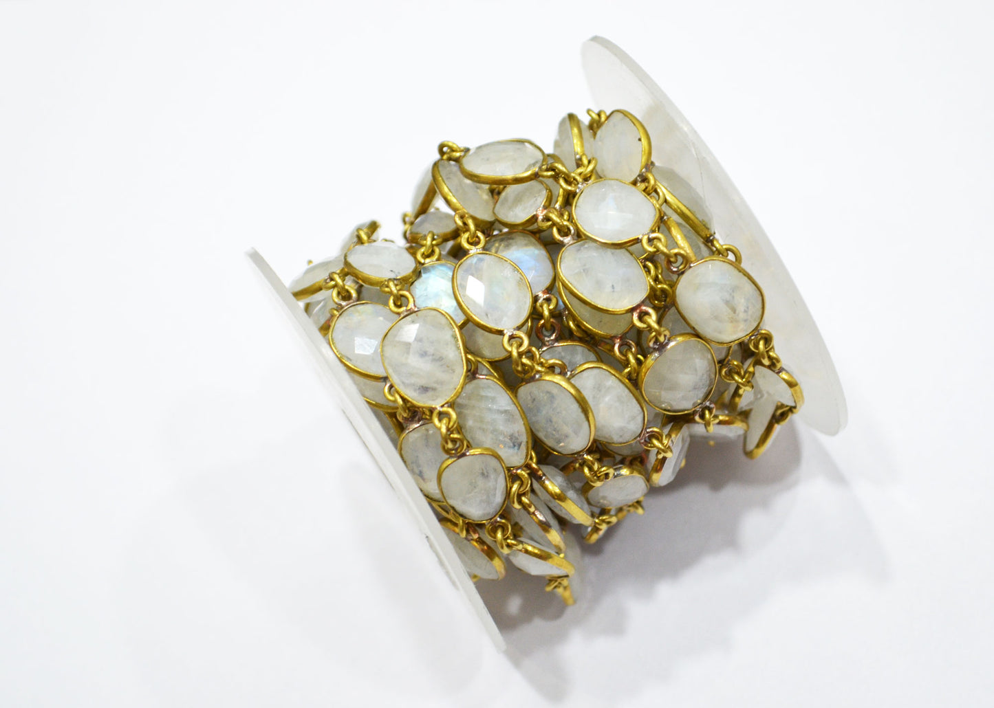 Rainbow Moonstone Faceted Slice Shape Connector Chain , 9 - 13 mm , RB-5726