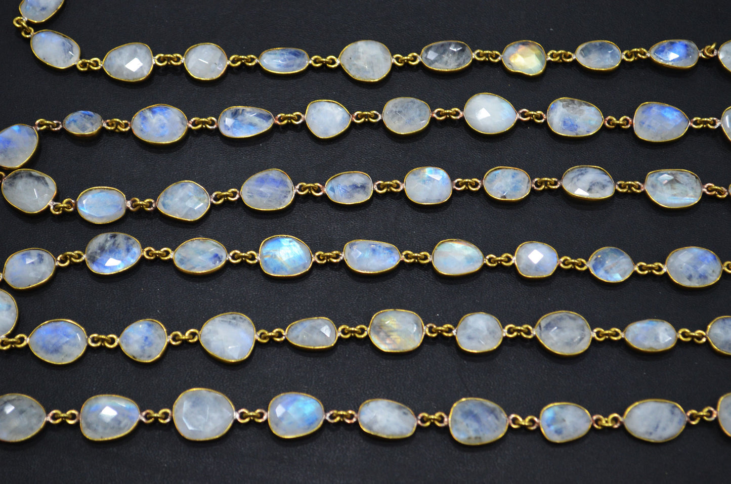 Rainbow Moonstone Faceted Slice Shape Connector Chain , 9 - 13 mm , RB-5726