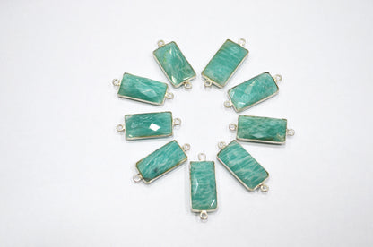 Amazonite Faceted Baguette Shape Double Bail Connector , Sold By Piece , 11x21 mm , RB-5729