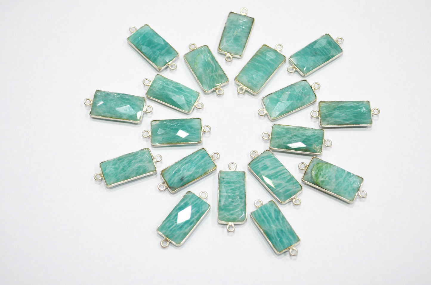 Amazonite Faceted Baguette Shape Double Bail Connector , Sold By Piece , 11x21 mm , RB-5729