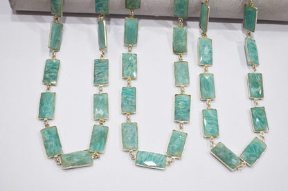 Amazonite Faceted Baguette Shape Connector Chain , 11x21 mm , RB-5730