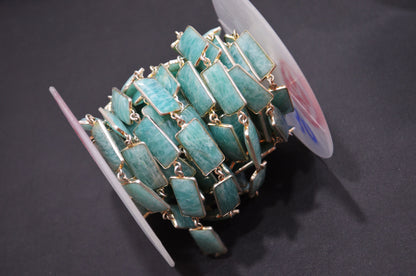Amazonite Faceted Baguette Shape Connector Chain , 11x21 mm , RB-5730