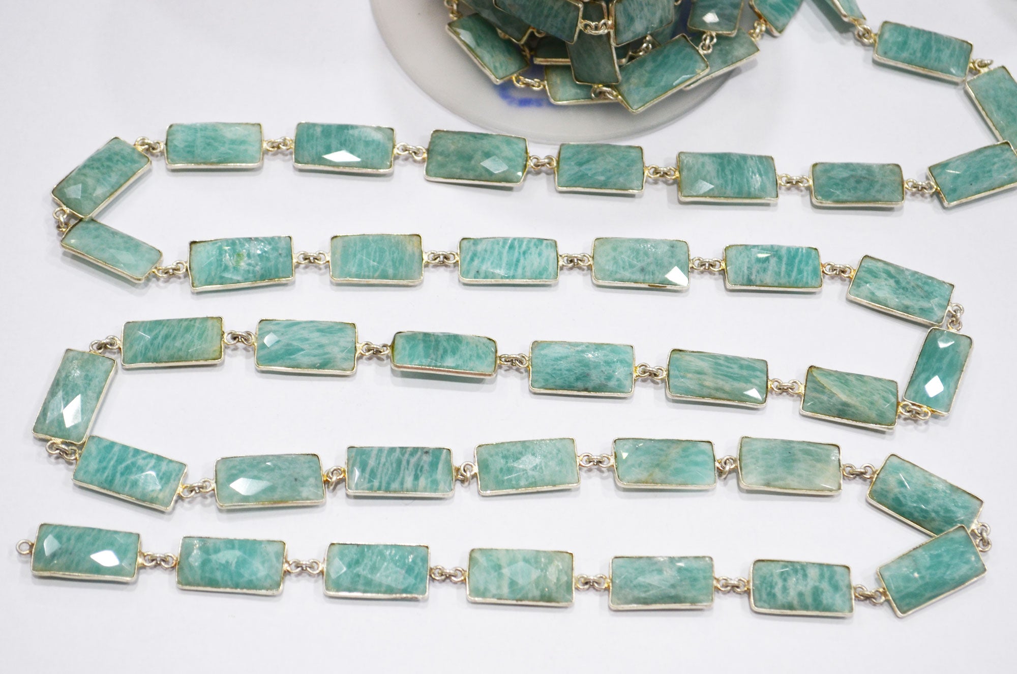 Amazonite Faceted Baguette Shape Connector Chain , 11x21 mm , RB-5730