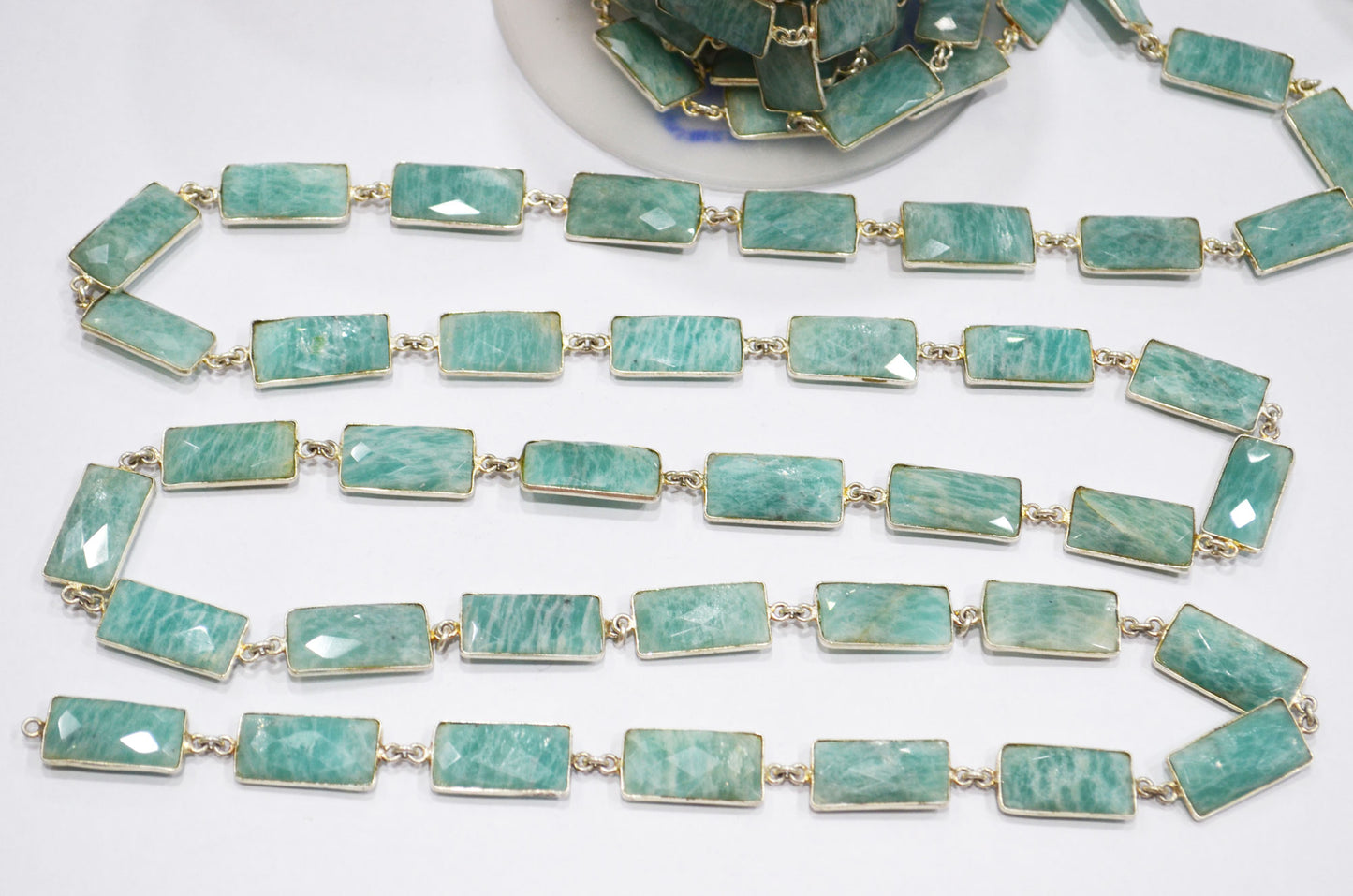 Amazonite Faceted Baguette Shape Connector Chain , 11x21 mm , RB-5730