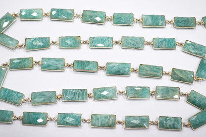 Amazonite Faceted Baguette Shape Connector Chain , 11x21 mm , RB-5730