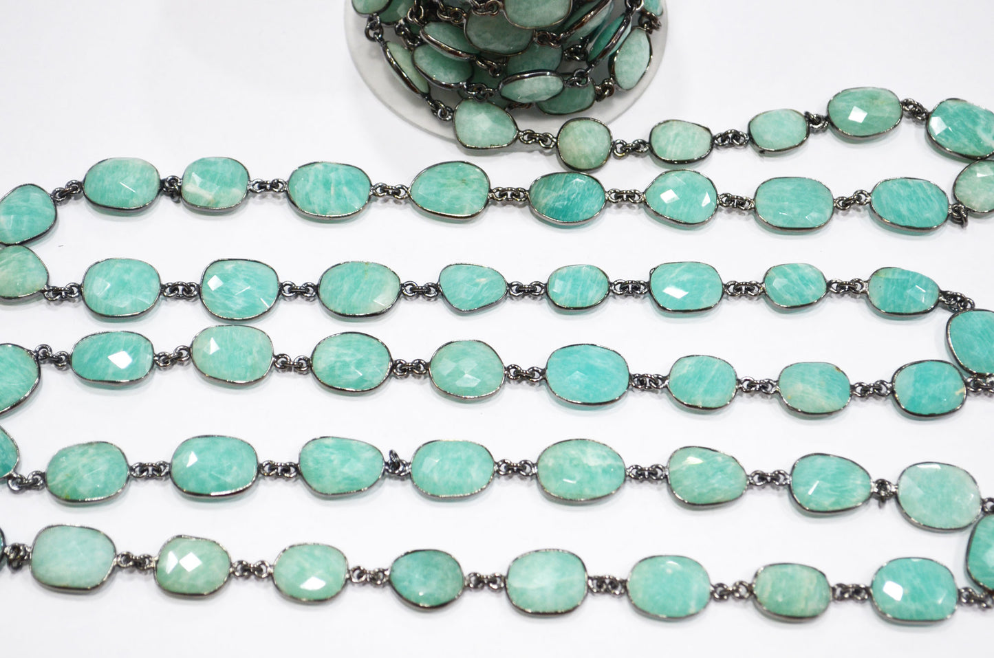Amazonite Faceted Slice Shape Connector Chain , 11 - 14 mm , RB-5731