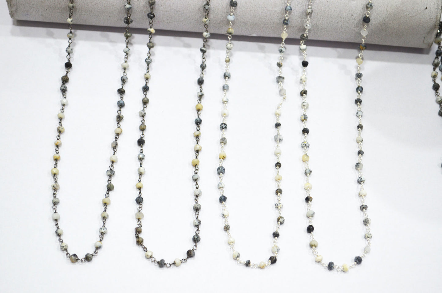 Dendrite Opal Faceted Rondelle Shape Rosary Beaded Chain , 3.50 - 4 mm , RB-5732