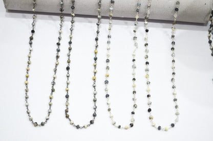 Dendrite Opal Faceted Rondelle Shape Rosary Beaded Chain , 3.50 - 4 mm , RB-5732