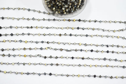 Dendrite Opal Faceted Rondelle Shape Rosary Beaded Chain , 3.50 - 4 mm , RB-5732