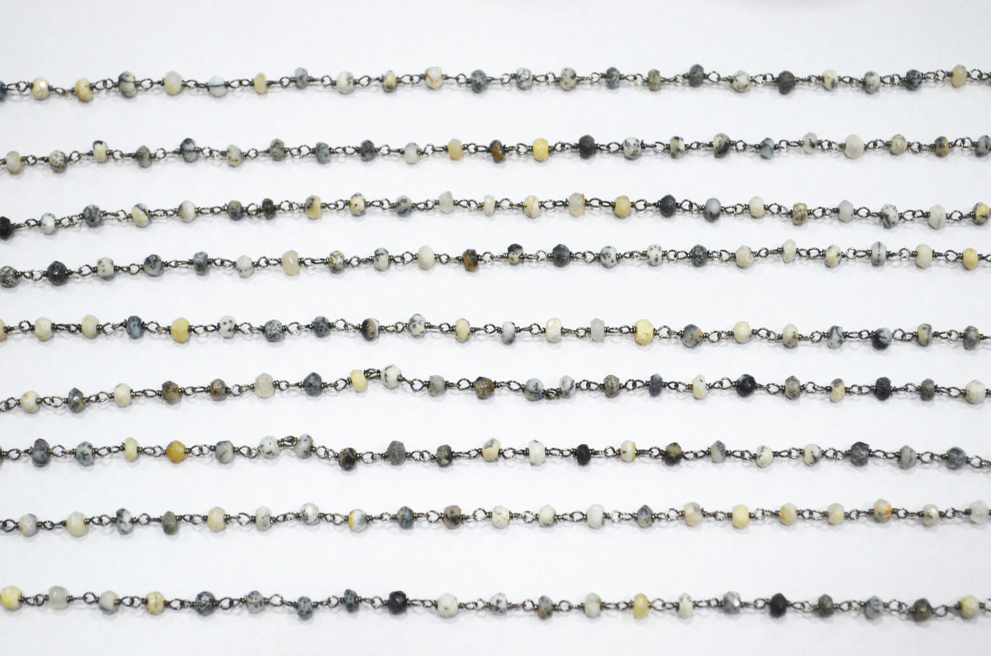 Dendrite Opal Faceted Rondelle Shape Rosary Beaded Chain , 3.50 - 4 mm , RB-5732