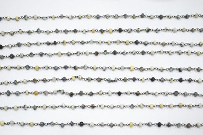 Dendrite Opal Faceted Rondelle Shape Rosary Beaded Chain , 3.50 - 4 mm , RB-5732