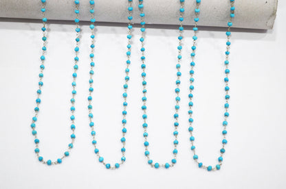 Howlite Turquoise Faceted Rondelle Shape Rosary Beaded Chain , 4 - 4.50 mm , RB-5736