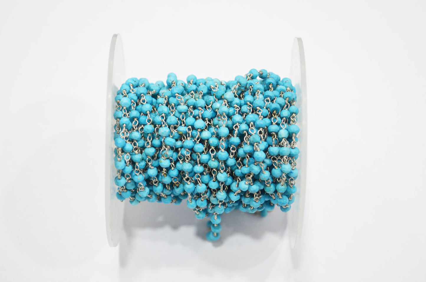 Howlite Turquoise Faceted Rondelle Shape Rosary Beaded Chain , 4 - 4.50 mm , RB-5736